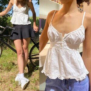 🤍 Brandy Melville Tiffany Cotton Tank 🌸 Soft Girl Feminine Peplum Cami ✨